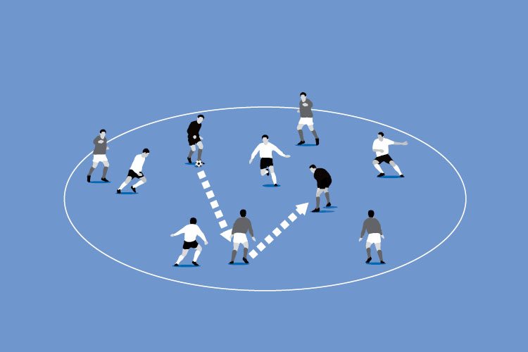 A 4v4 game in which Xavi and Iniesta help the team with the ball keep possession.