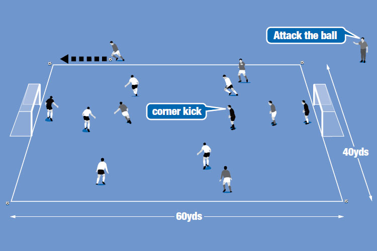 In a small-sided game, corners are awarded rather than throw-ins.