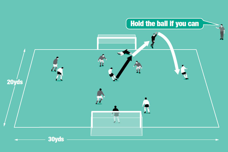 In a small-sided game, encourage lots of shooting and give quick returns to attackers rather than corners.