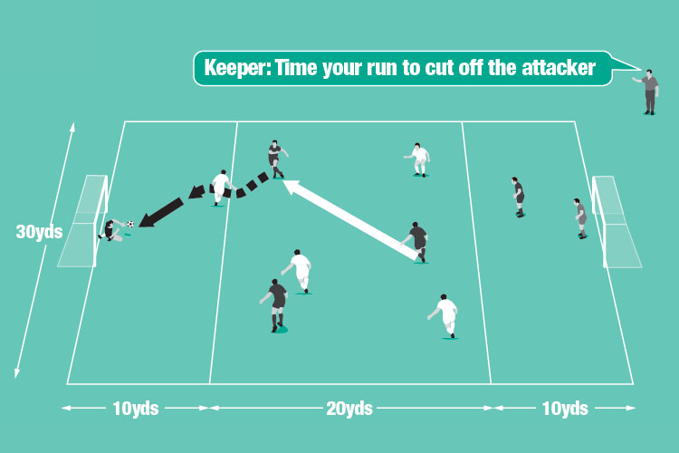 In a small-sided game, attackers can only go into the end zones when they dribble the ball in to attack.