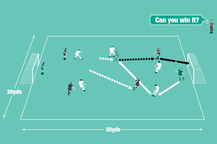 Play 5v5: Players must take three touches before passing to a team mate.
