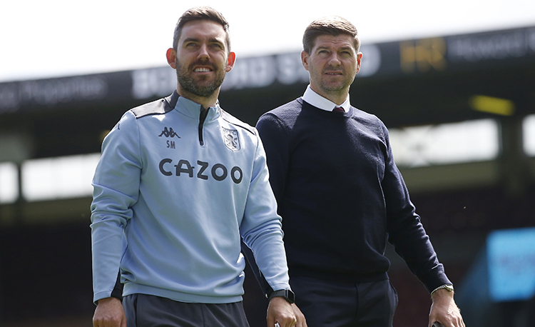 Aston Villa head coach Steven Gerrard (right) has worked with lead the club's performance analyst Scott Mason at his previous clubs Liverpool and Rangers Aston Villa head coach Steven Gerrard (right) has worked with lead the club's performance analyst Scott Mason at his previous clubs Liverpool and Rangers