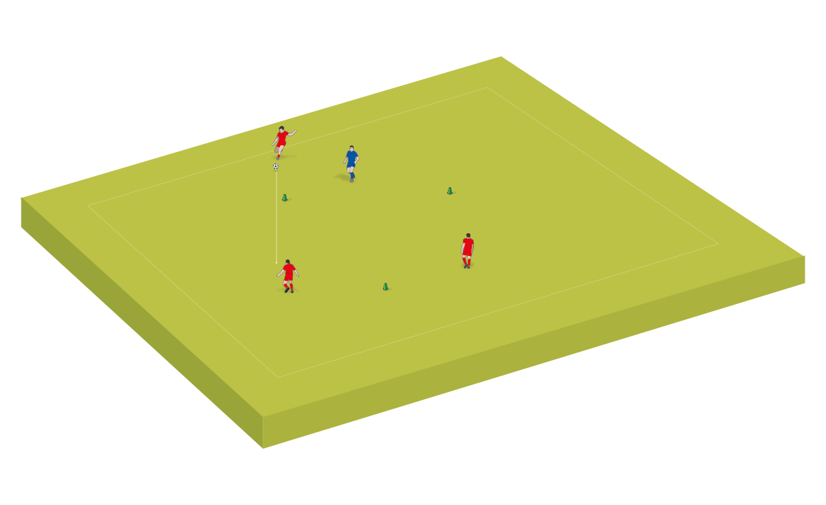 Esta vez se marca un triángulo y un defensor se une a los tres jugadores tratando de mantener la posesión