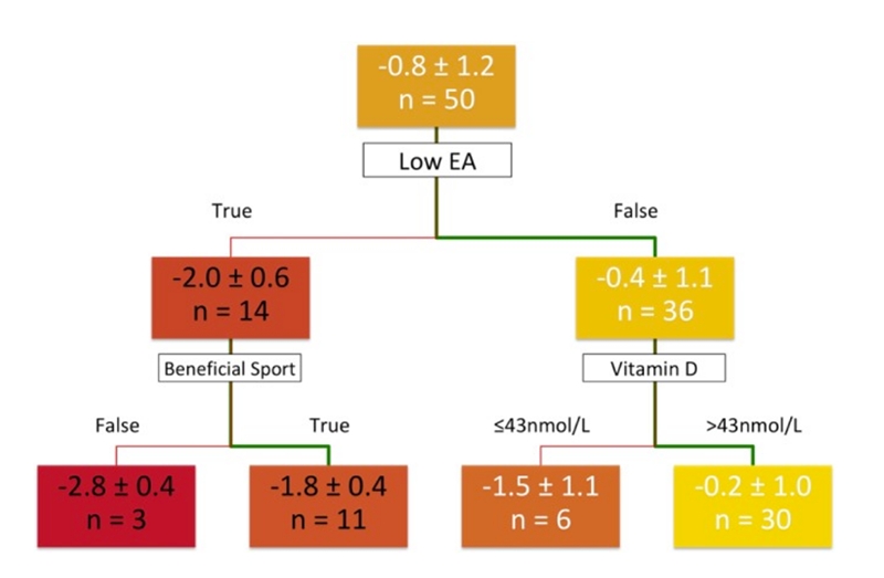 Figure 3: Male cyclists and bone mineral density (BMD) of the lumbar spine.